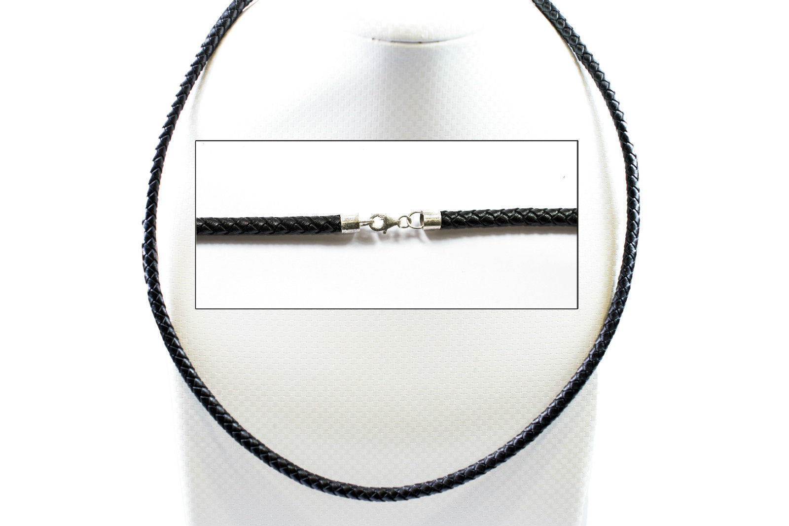 Naturlederketten Schwarz geflochten mit Endkappen und Karabiner in 925-Silber